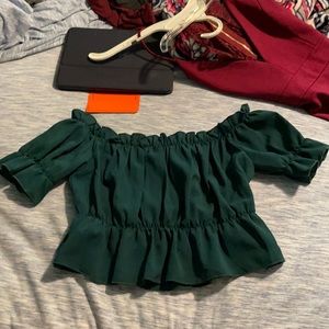 green ruffle top